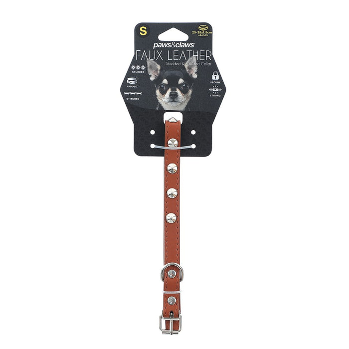 Paws & Claws STUDDED LEATHER-LOOK PADDED DOG COLLAR SML 25-35X1.5CM
