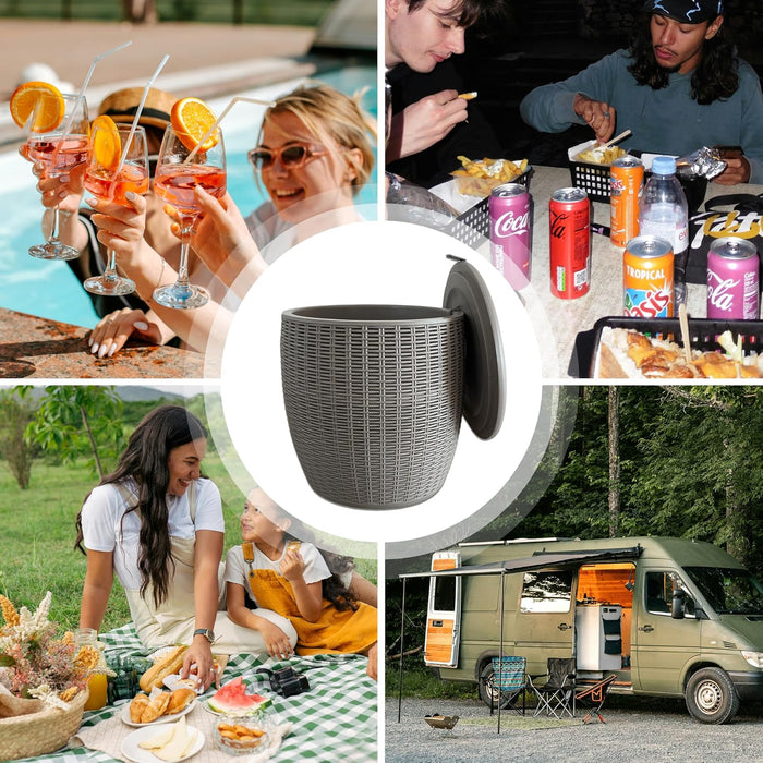 Rattan Outdoor Storage Stool, Outdoor Furniture, 37L, Ice Cooler, Wicker Round Ice Chest, Outdoor Patio Bar Table, Beverage Bucket with Drain Plug for Poolside, Deck, Party, and BBQ