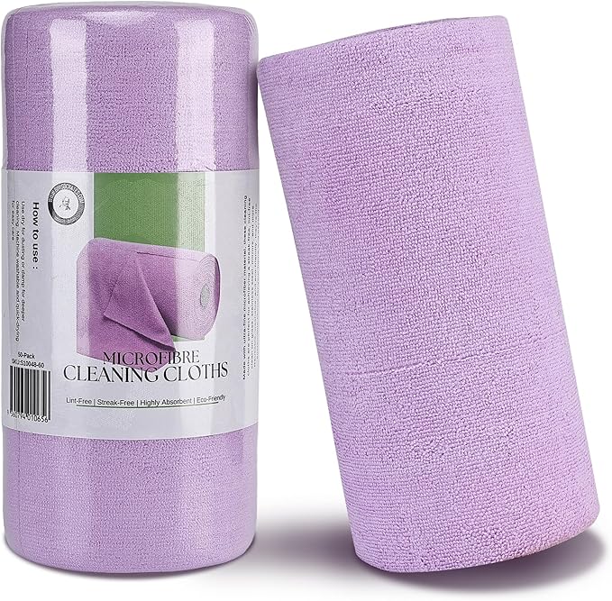 Socrates Microfiber Cleaning Cloth Roll – 50 Tear-Away, Ultra-Absorbent, Reusable, Washable, Quick-Dry Towels.