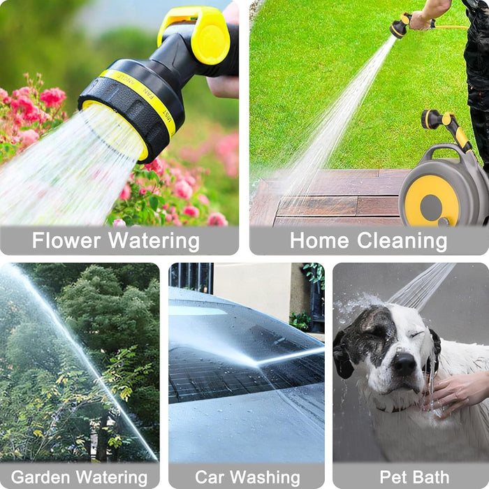 ONEIN Retractable Garden Hose Reel – 20M Water Hose with 10-Pattern Spray Nozzle, Built-in Storage Rack for Gardening, Car Washing and Outdoor Cleaning