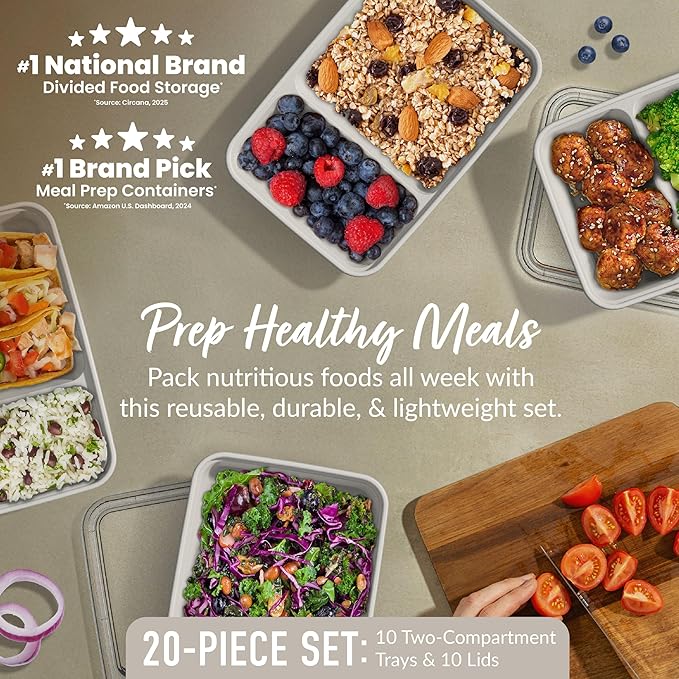 PREP 2 COMPARTMENT CONTAINER 10 PACK WHISPER GREY