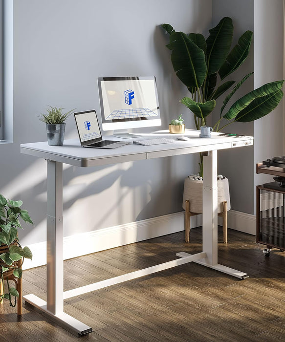 FLEXISPOT EW8 Comhar Electric Standing Desk with Drawers Charging USB A to C Port, Height Adjustable 120 CM Whole-Piece Quick Install Home Office Computer Laptop Table with Storage (White Top + Frame)