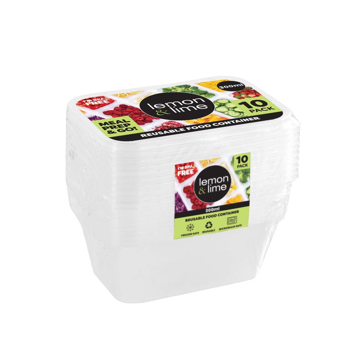 Lemon & Lime REUSABLE FOOD CONTAINER RECT 300ML 10PK