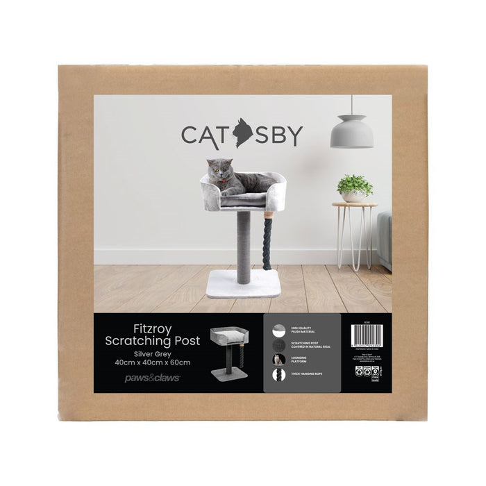 Paws & Claws CATSBY FITZROY SCRATCHING POST 40X40X60CM SILVER + GREY SISAL