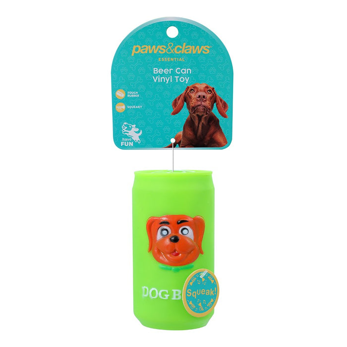 Paws & Claws BEER CAN VINYL PET TOY 11CM COLOURS