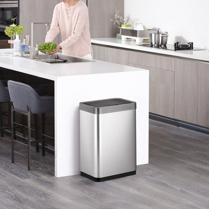 Mirage-X Sensor Can with Liner – 47L / 12.4 Gal Touchless Rectangular Motion Sensor Trash Can with Removable Liner, Brushed Stainless Steel Finish