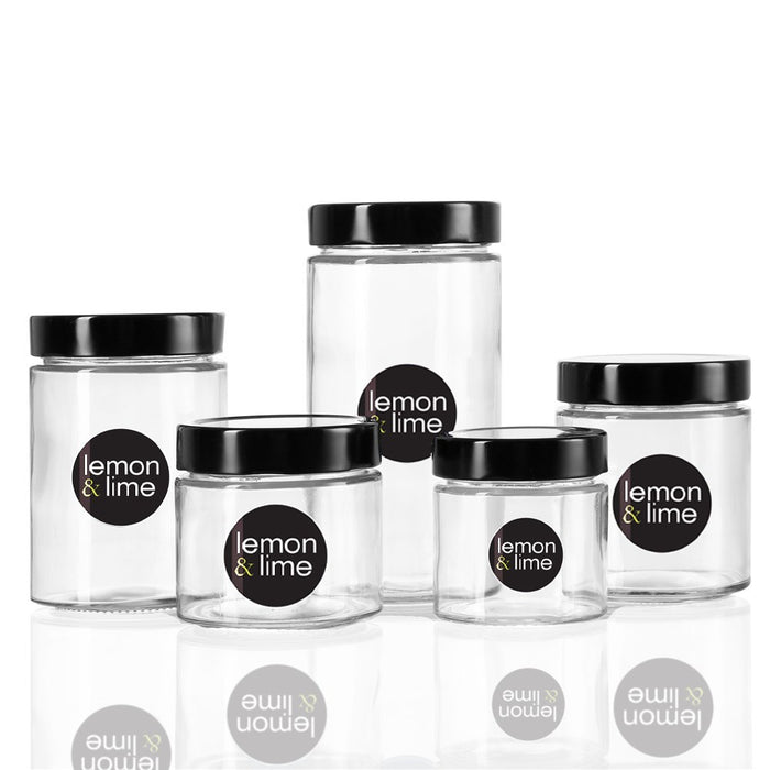 Lemon & Lime SOHO GLASS PRESERVE JAR 360ML WITH BLACK LID