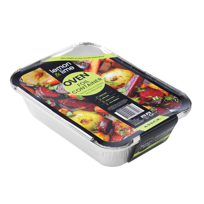 Lemon & Lime FOIL CONTAINER W/ LID 4PK 26.5X19.5X6.5CM SHELF READY PDQ