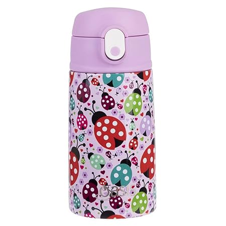 S/S D/WALL INS. KID'S DRINK BOTTLE W/ SIPPER STRAW 400ML LOVELY LADYBUGS