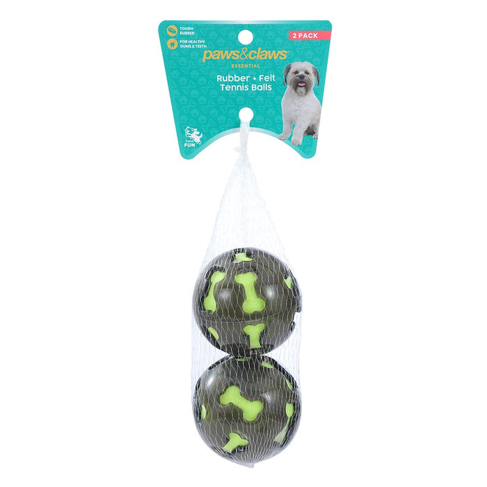 Paws & Claws TPR & FELT BALL PET TOYS 7CM 2PK