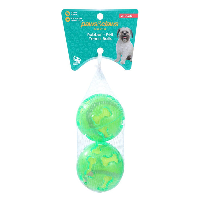 Paws & Claws TPR & FELT BALL PET TOYS 7CM 2PK