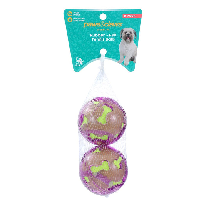 Paws & Claws TPR & FELT BALL PET TOYS 7CM 2PK