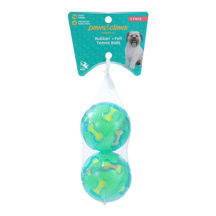 Paws & Claws TPR & FELT BALL PET TOYS 7CM 2PK