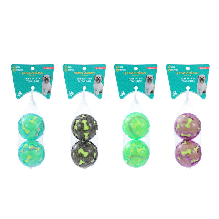 Paws & Claws TPR & FELT BALL PET TOYS 7CM 2PK