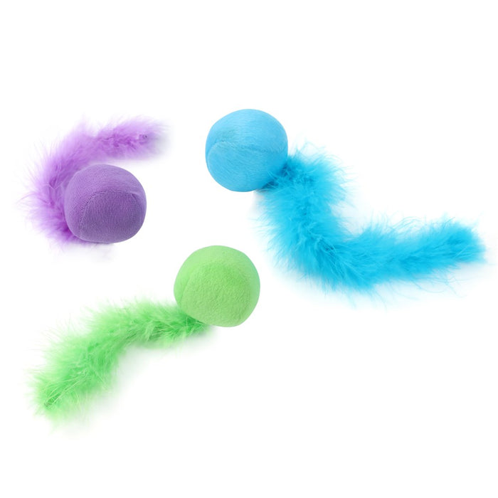 Paws & Claws PLUSH BALL W/ FEATHER TAIL CAT TOY 20X5CM