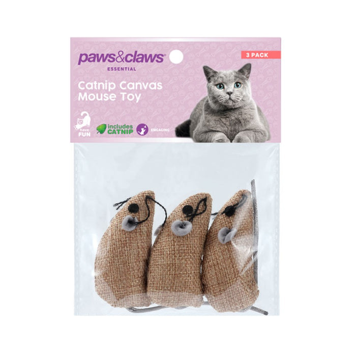 Paws & Claws CANVAS MOUSE CAT TOY 3PK 6.5X3CM