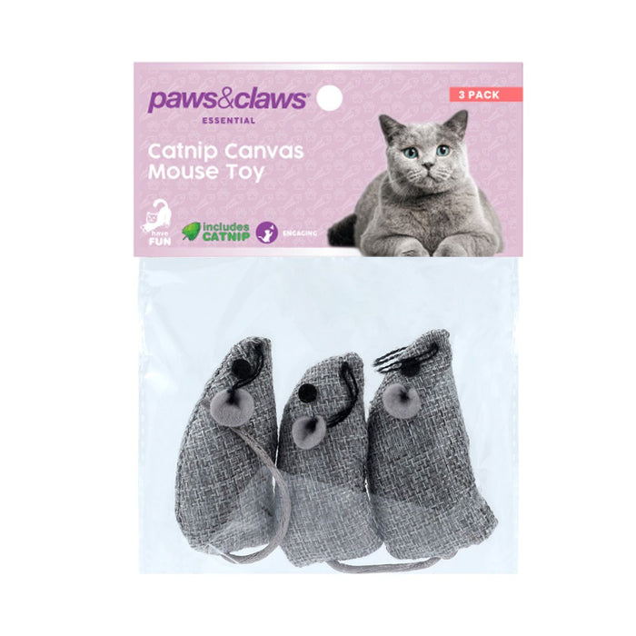 Paws & Claws CANVAS MOUSE CAT TOY 3PK 6.5X3CM