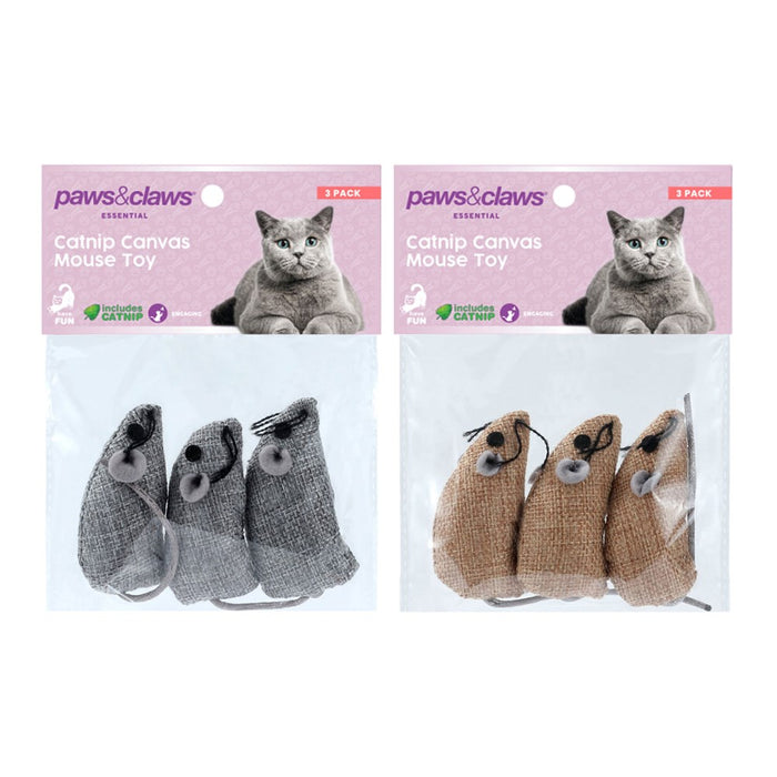 Paws & Claws CANVAS MOUSE CAT TOY 3PK 6.5X3CM