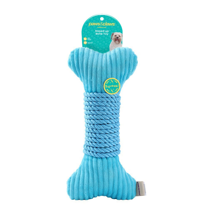 Paws & Claws ROPED-UP PLUSH BONE AQUA 30X14CM