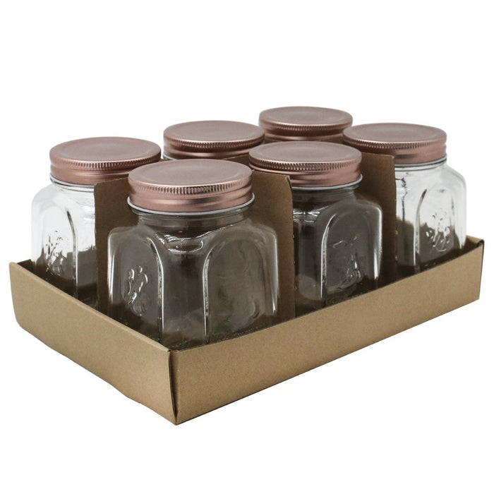 Lemon & Lime MODENA GLASS JAR 6PK SQUARE 475ML ROSE GOLD LID