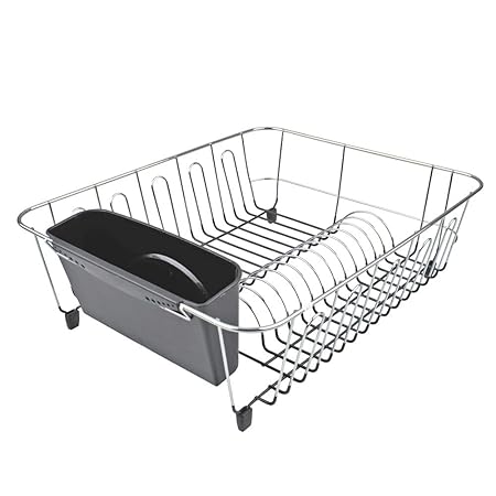 LARGE DISH DRAINER CHR/PVC W/CADDY 44.5 X 35.5 X 14.5CM CHARCOAL