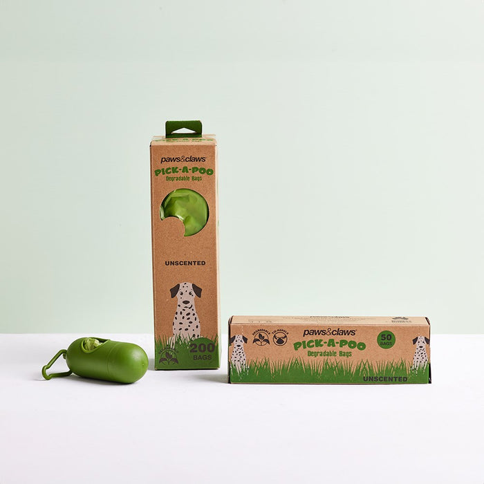 Paws & Claws PICK-A-POO DEGRADABLE WASTE BAGS 20PK + DISPENSER 22X32CM VANILLA SCENTED 10UM