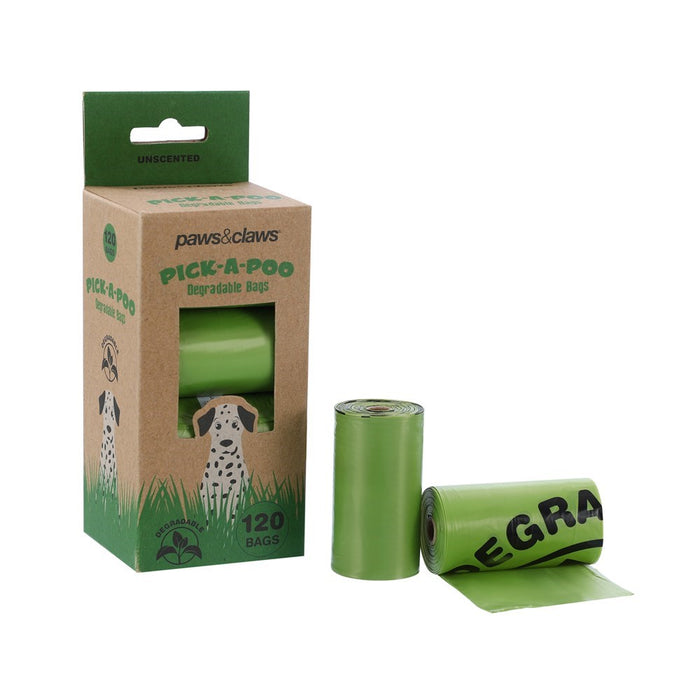Paws & Claws PICK-A-POO DEGRADABLE WASTE BAGS 120PK / 8 ROLLS 22X32CM UNSCENTED 10UM