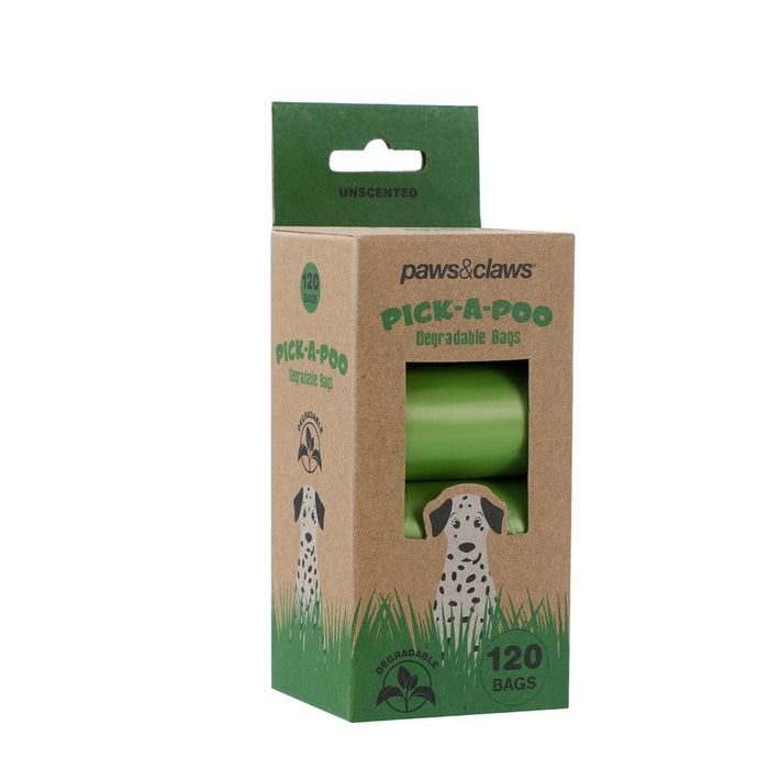 Paws & Claws PICK-A-POO DEGRADABLE WASTE BAGS 120PK / 8 ROLLS 22X32CM UNSCENTED 10UM