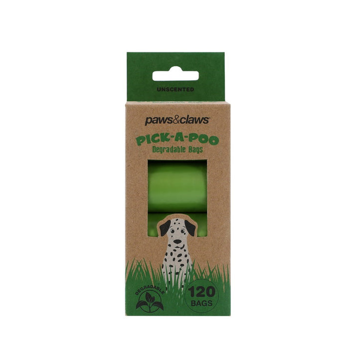 Paws & Claws PICK-A-POO DEGRADABLE WASTE BAGS 120PK / 8 ROLLS 22X32CM UNSCENTED 10UM
