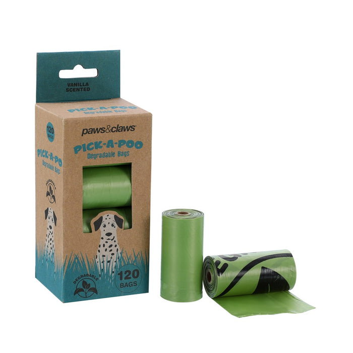 Paws & Claws PICK-A-POO DEGRADABLE WASTE BAGS 120PK / 8 ROLLS 22X32CM VANILLA SCENTED 10UM