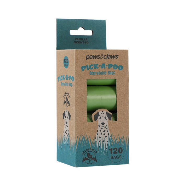 Paws & Claws PICK-A-POO DEGRADABLE WASTE BAGS 120PK / 8 ROLLS 22X32CM VANILLA SCENTED 10UM