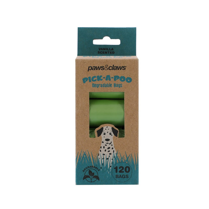 Paws & Claws PICK-A-POO DEGRADABLE WASTE BAGS 120PK / 8 ROLLS 22X32CM VANILLA SCENTED 10UM