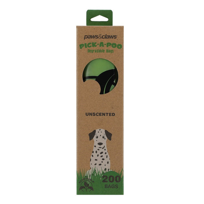 Paws & Claws PICK-A-POO DEGRADABLE WASTE BAGS 200PK IN BOX DISPENSER UNSCENTED 10UM