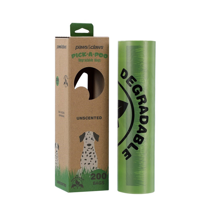 Paws & Claws PICK-A-POO DEGRADABLE WASTE BAGS 200PK IN BOX DISPENSER UNSCENTED 10UM