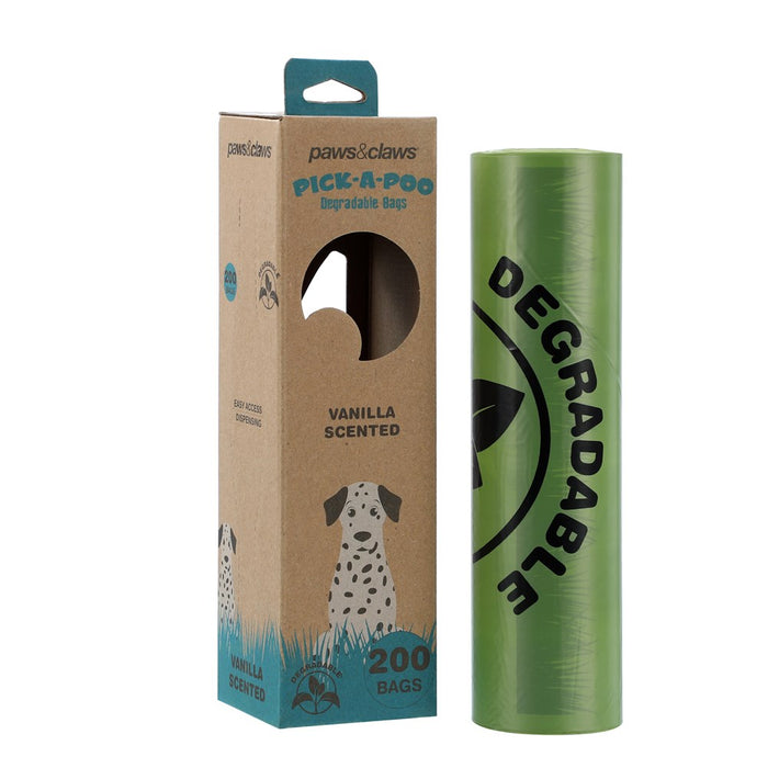 Paws & Claws PICK-A-POO DEGRADABLE WASTE BAGS 200PK IN BOX DISPENSER VANILLA SCENTED 10UM