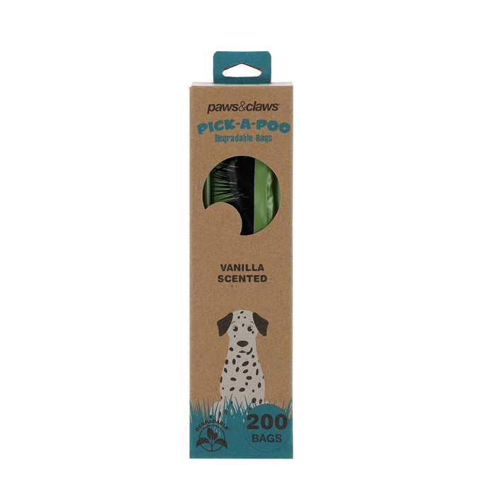 Paws & Claws PICK-A-POO DEGRADABLE WASTE BAGS 200PK IN BOX DISPENSER VANILLA SCENTED 10UM
