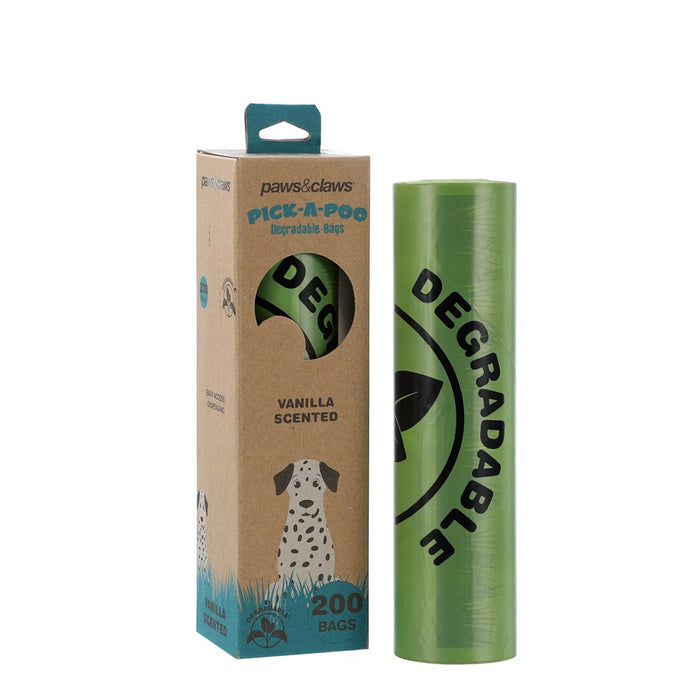 Paws & Claws PICK-A-POO DEGRADABLE WASTE BAGS 200PK IN BOX DISPENSER VANILLA SCENTED 10UM