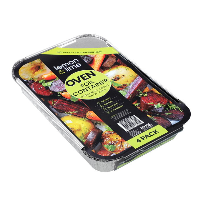 Lemon & Lime FOIL CONTAINER W/ LID 4PK 31.5X21X4.5CM SHELF READY PDQ