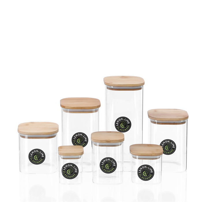 Lemon & Lime CAMDEN SQUARE GLASS JAR BAMBOO LID 200ML
