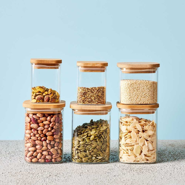 Lemon & Lime CAMDEN SQUARE GLASS JAR BAMBOO LID 550ML