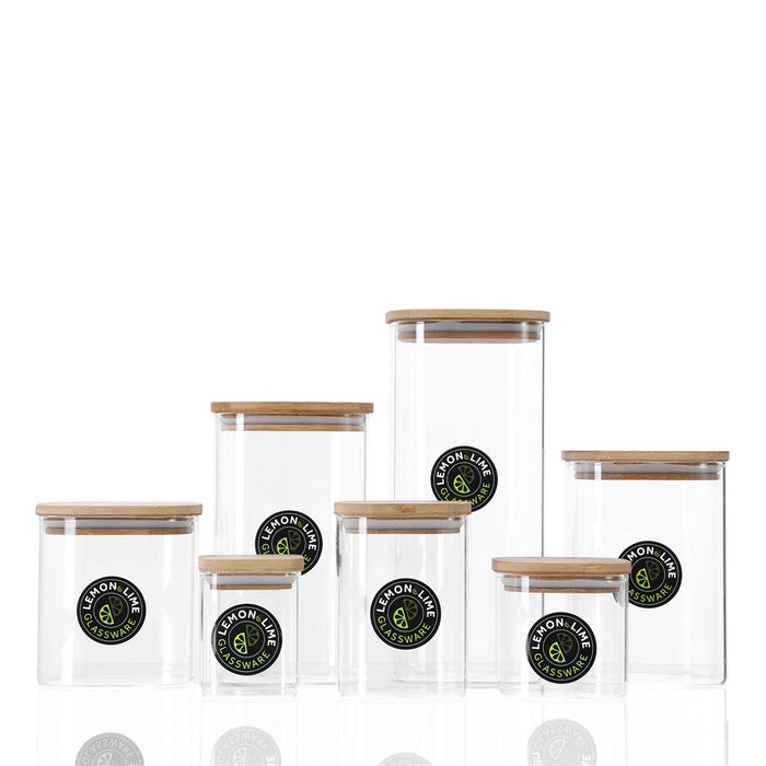 Lemon & Lime CAMDEN SQUARE GLASS JAR BAMBOO LID 550ML