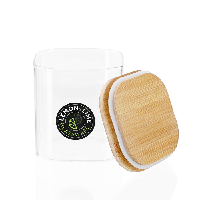 Lemon & Lime CAMDEN SQUARE GLASS JAR BAMBOO LID 800ML