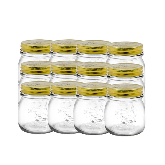 Lemon & Lime ROMA GLASS CONSERVE JARS 12PK TRAY 300ML GOLD LIDS 8.5X8.5X9CM