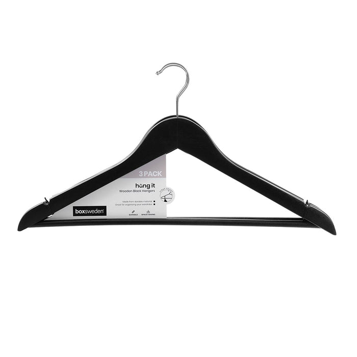 Boxsweden Hangit Wooden Hangers 44.5Cm 3Pk Black