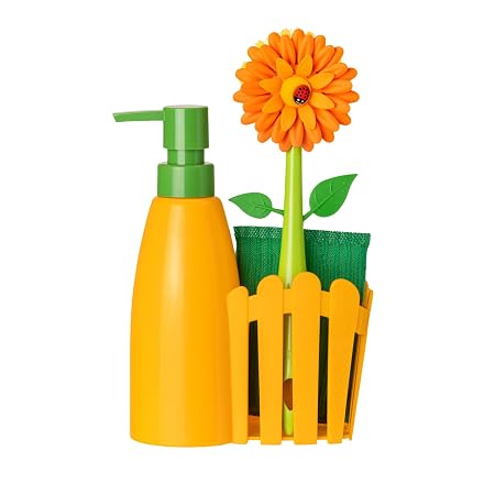 Flower Power Orange 3pc Sink Caddy Set + Dispenser