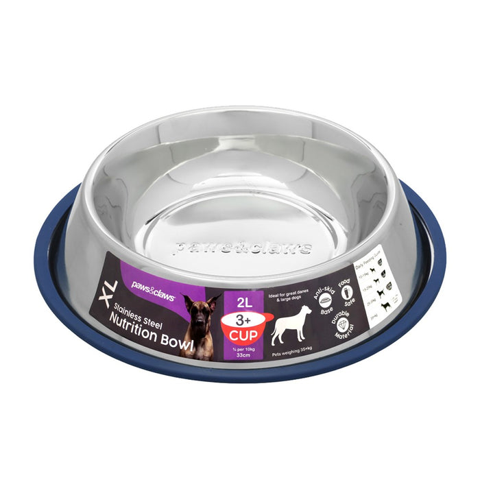 Paws & Claws STAINLESS STEEL PET BOWL BLUE ANTI-SKID 2L