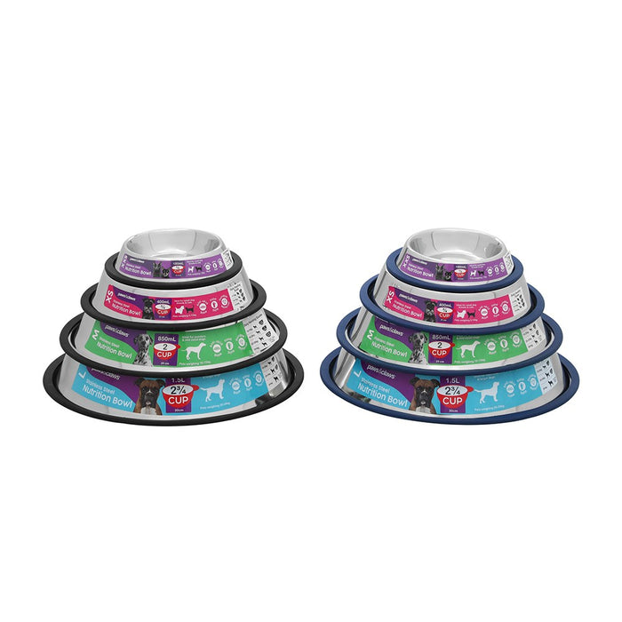 Paws & Claws STAINLESS STEEL PET BOWL BLUE ANTI-SKID 2L