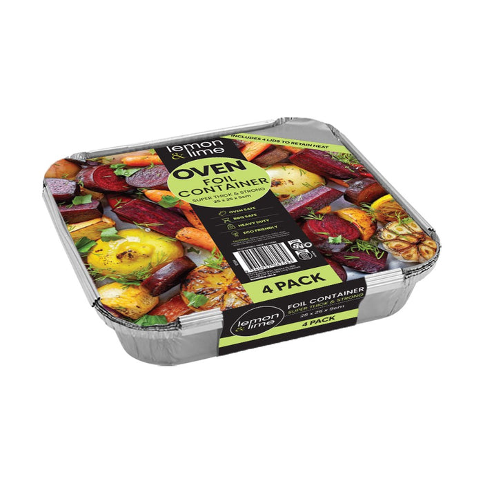 Lemon & Lime FOIL CONTAINER W/ LID 4PK 25X25X5CM SHELF READY PDQ
