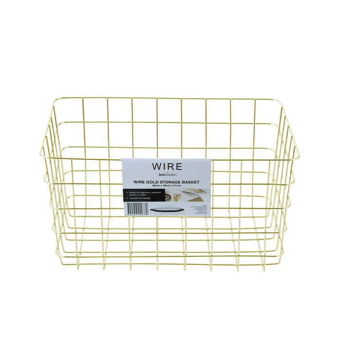 Boxsweden Wire Gold Storage Basket Lge 38X26X21Cm