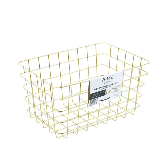 Boxsweden Wire Gold Storage Basket Lge 38X26X21Cm